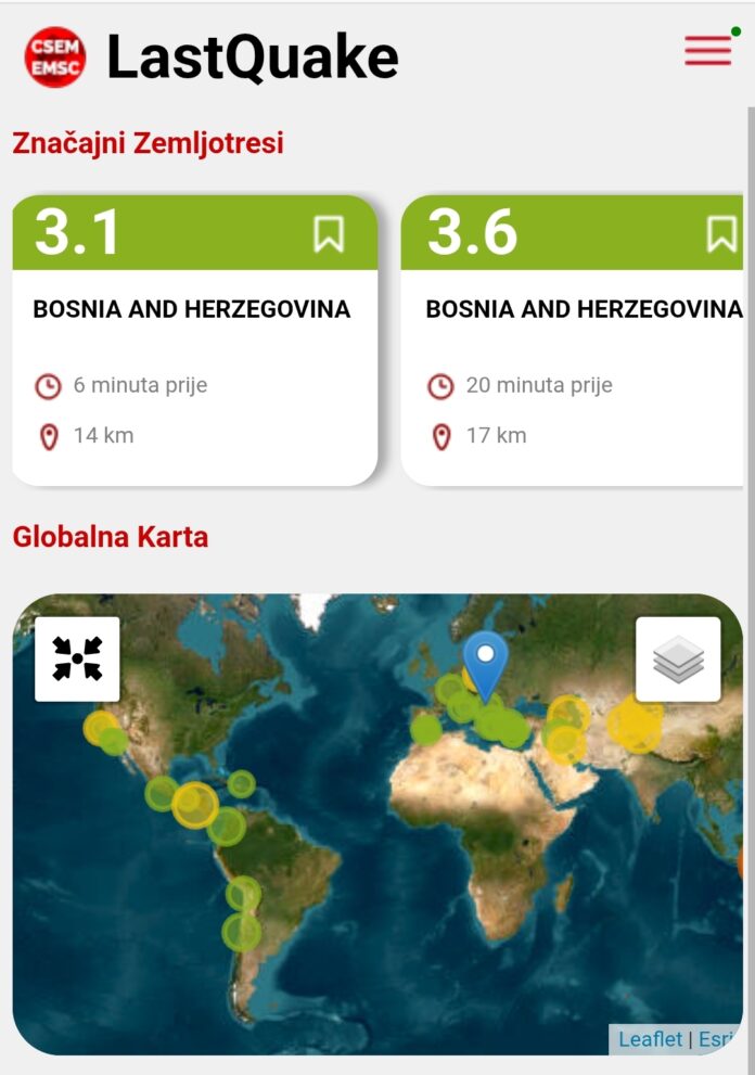 DVA ZEMLJOTRESA ZA 14 MINUTA: Treslo se područje istočno od Sarajeva